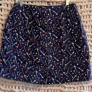 Tabi International Blue Golf-Themed Skort (clubs, flags, balls, flowers) Size 14